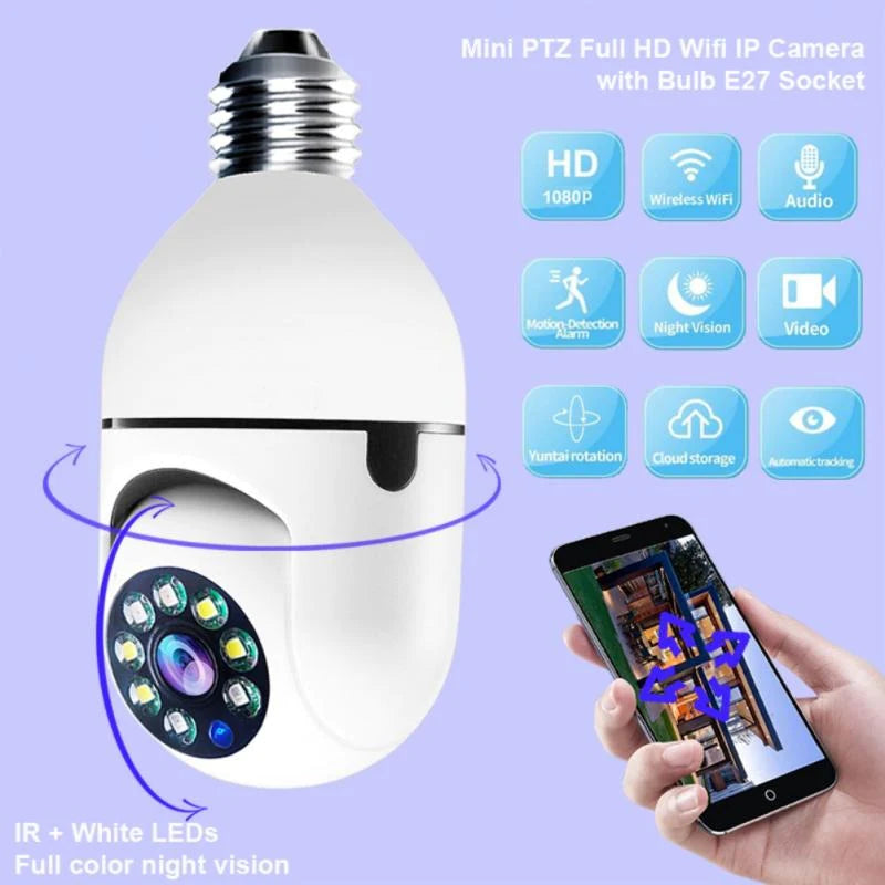 Set 2 Camere IP, WI-FI, HD, Smart-Bulb, tip Bec cu Senzor de Miscare si Aplicatie Telefon