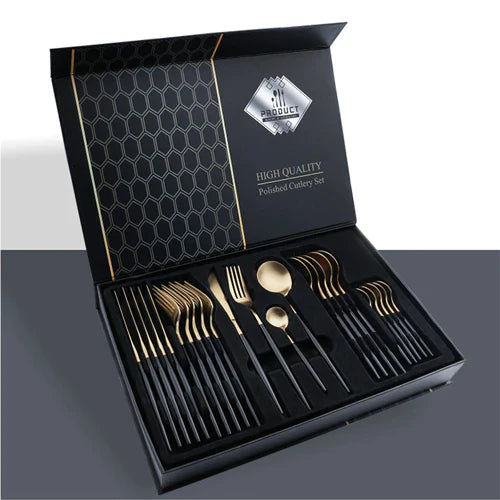 Set Tacâmuri 24 Piese Stil Portughez din Oțel Inoxidabil – Eleganță și Rafinament la Masă