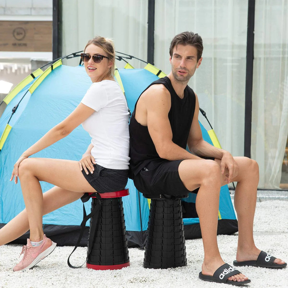 Scaun rotund portabil, retractabil, extensibil cu pliere telescopică pentru camping