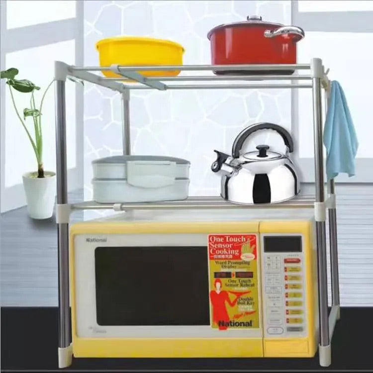 Raft extensibil tip etajeră pentru cuptorul de microunde – organizator blat bucătărie, birou, baie