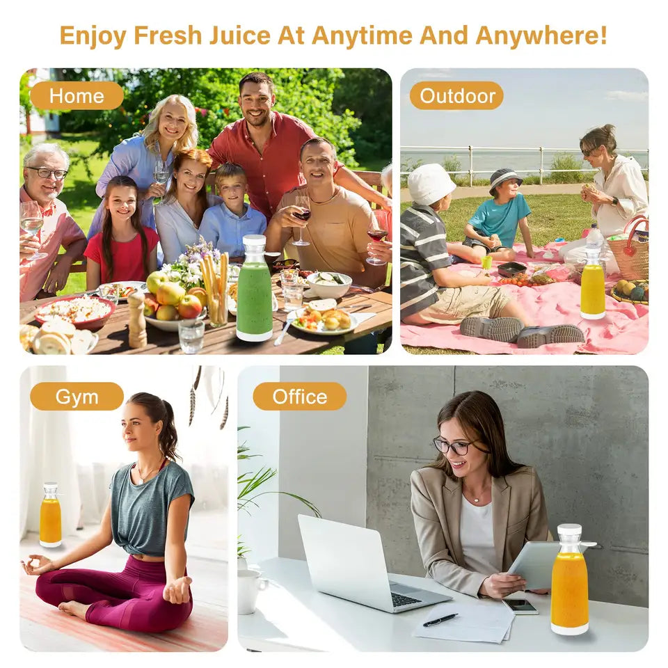 Mini blender portabil Smoothie & Shake – Încărcare USB, 6 lame inox, 420 ml