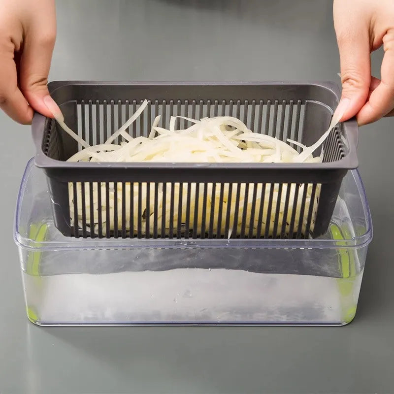 Răzătoare multifuncțională legume și fructe – 14 piese, lame inox, mâner și protecție