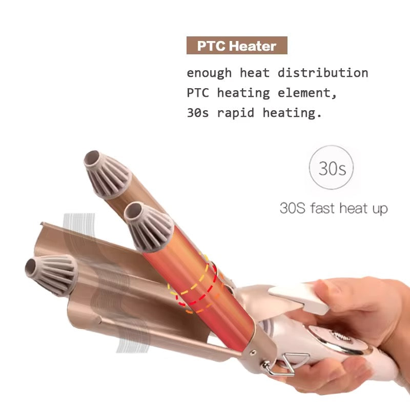 Ondulator de păr cu 3 tuburi, 25 mm, temperatură reglabilă 170–220°C, încălzire rapidă