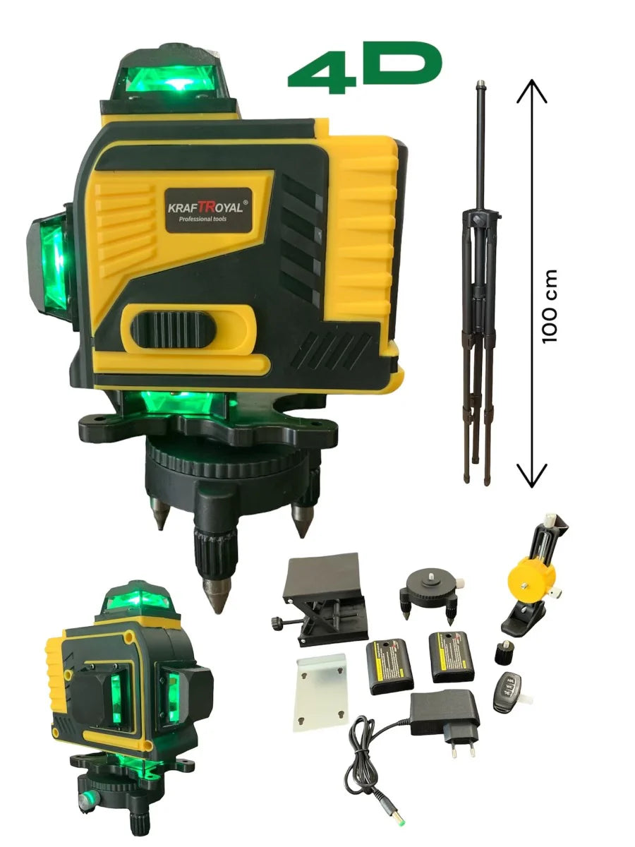 Kit Nivela Laser, autonivelare, telecomandă, trepied, 16 linii verzi, 4×360°