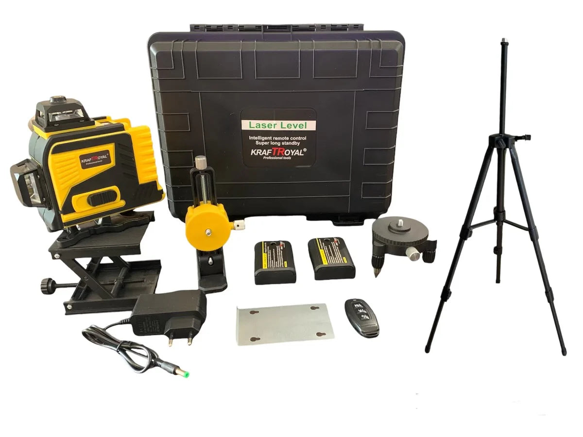 Kit Nivela Laser, autonivelare, telecomandă, trepied, 16 linii verzi, 4×360°