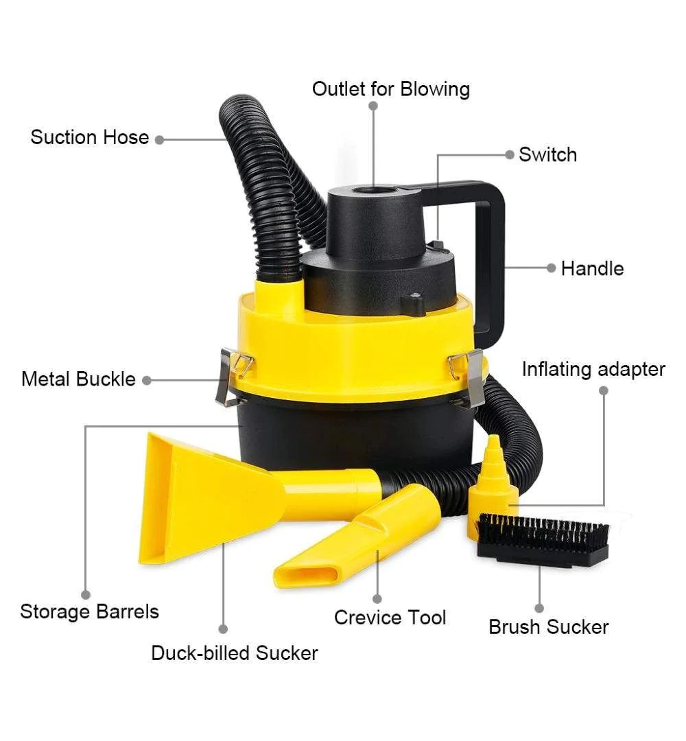 Aspirator Auto Portabil, Capacitate 3 Litri, 120W, Alimentare Bricheta Auto 12V, Aspirare Umed si Uscat, 4 Accesorii Incluse