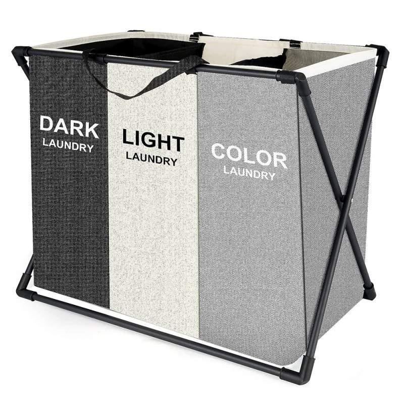 Cos de rufe cu 3 compartimente, cadru aluminiu, 62 x 34 x 56 cm