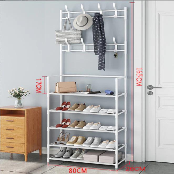 Cuier haine cu suport pantofi, 5 rafturi, 80 x 29 x 172 cm