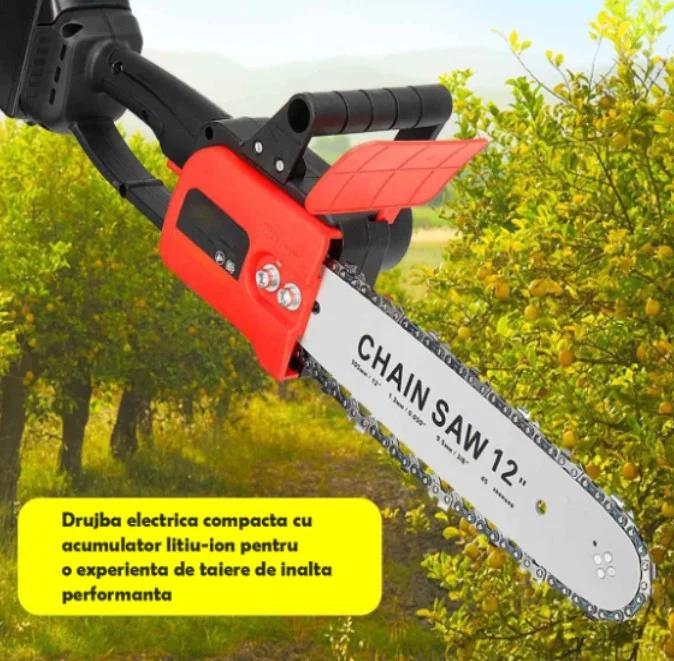 Drujba cu lanț 12 inch, cu 2 Acumulatori, 48V, Lithium, 1 Lamă 1200 W, 4800rpm, 305mm