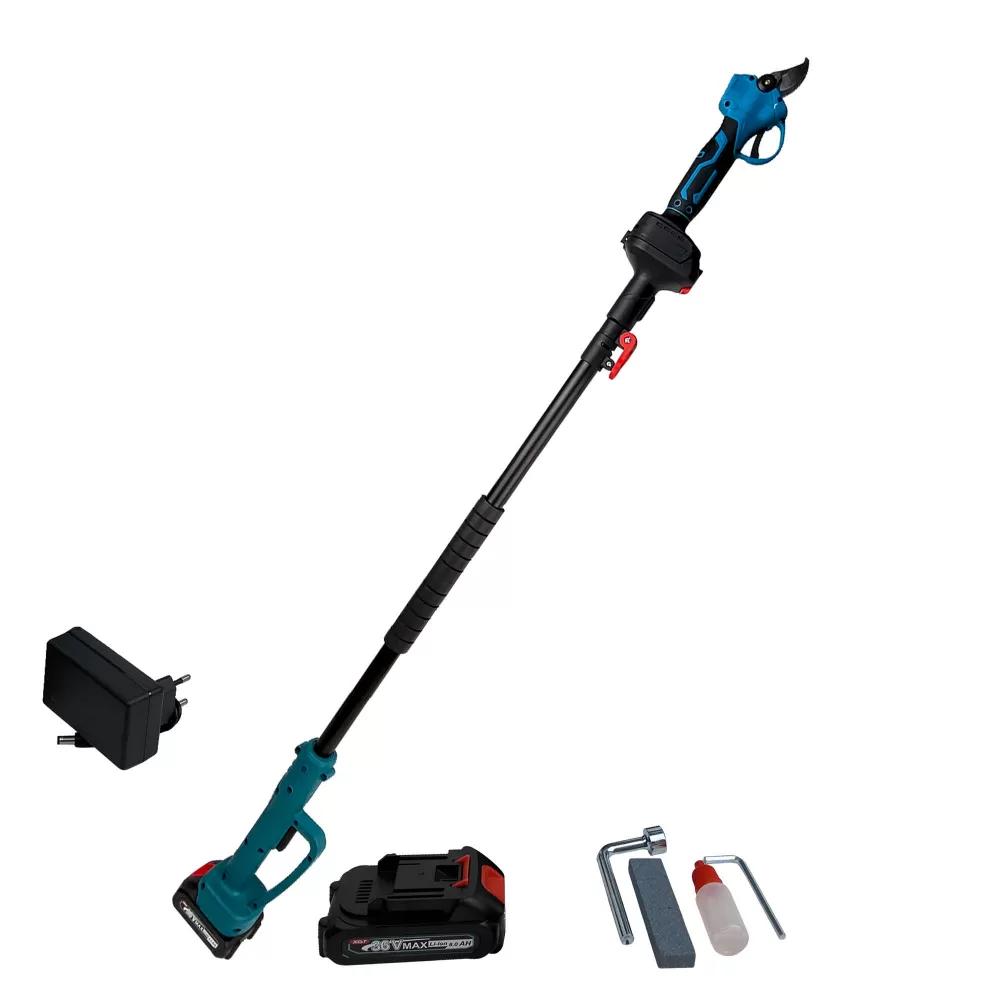 Set foarfeca gradina si mini drujba, 2 acumulatori 48V, cu brat 2.13m telescopic, unghi de taiere reglabil