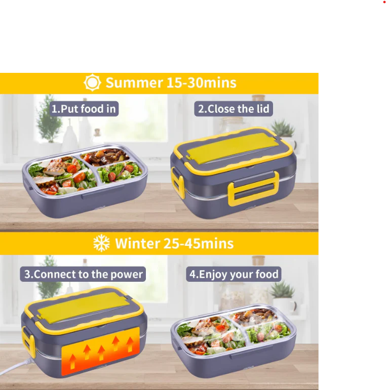 Cutie electrică pentru prânz 1.5 litri din oțel inoxidabil, 220V/12V/24V – ideală pentru birou și călătorii