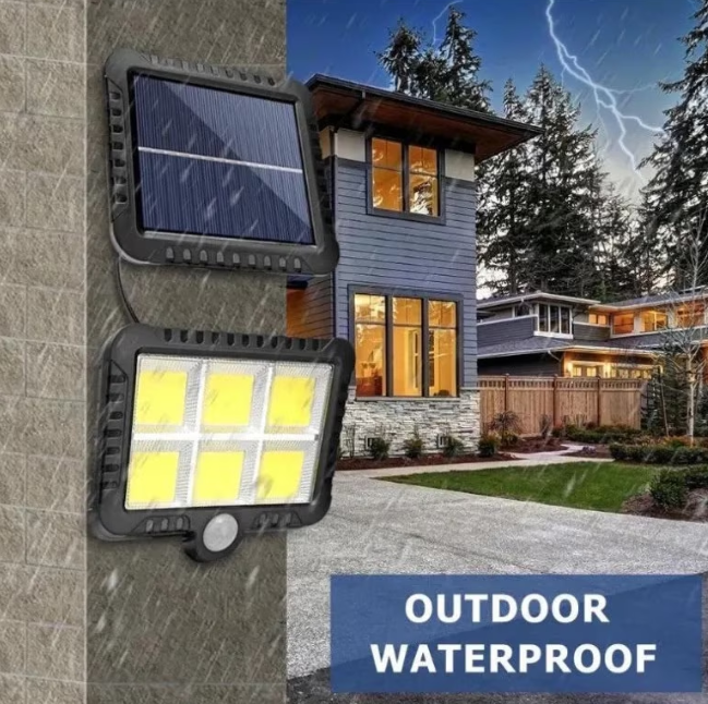 Set 2 lampi solare cu panou solar, 6 COB, putere 250W, cu senzor de miscare, suport si telecomanda