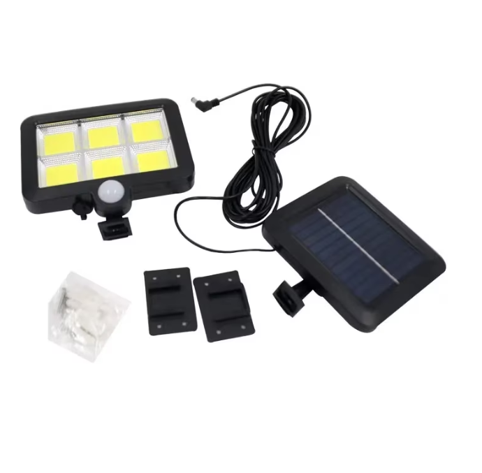 Set 2 lampi solare cu panou solar, 6 COB, putere 250W, cu senzor de miscare, suport si telecomanda