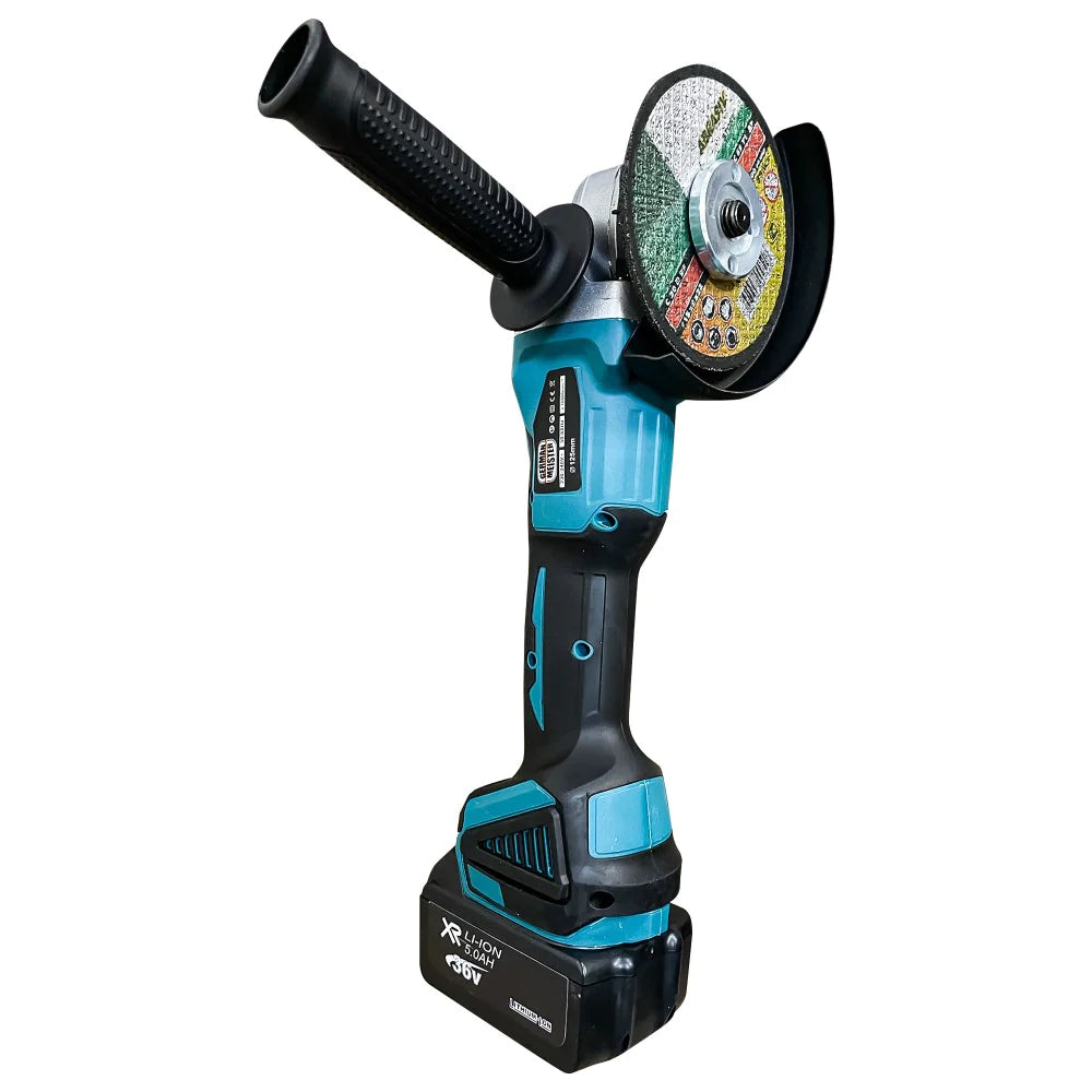 Polizor unghiular (Flex), cu 2 acumulatori 48V, 5Ah, 8500 rpm, 125 mm, valiză + cheie + protecție, Albastru