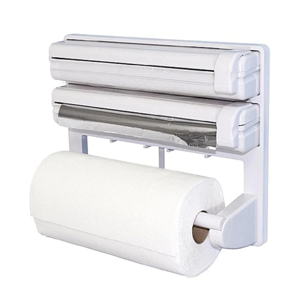 Dispenser triplu de bucătărie pentru hârtie, folie aluminiu și folie stretch