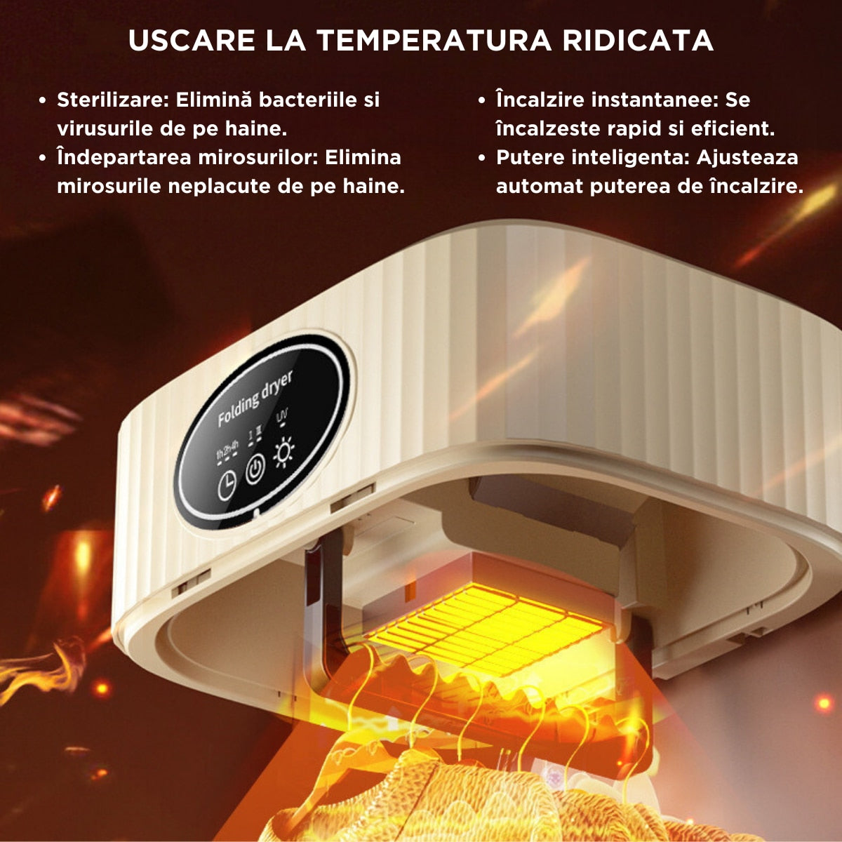 Uscator de rufe incorporabil, 10Kg, control touch screen, pliabil, protectie supraincalzire, culoare kaki, 110x41x125cm
