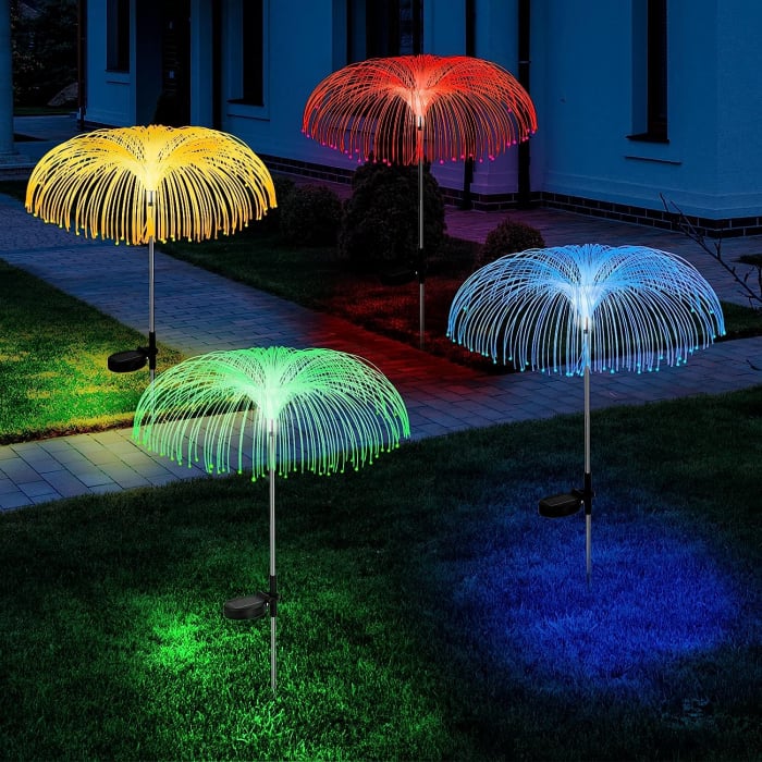 Set 2 x Lampa Solara Decorativa de Gradina Tip Palmier, Multicolor RGB