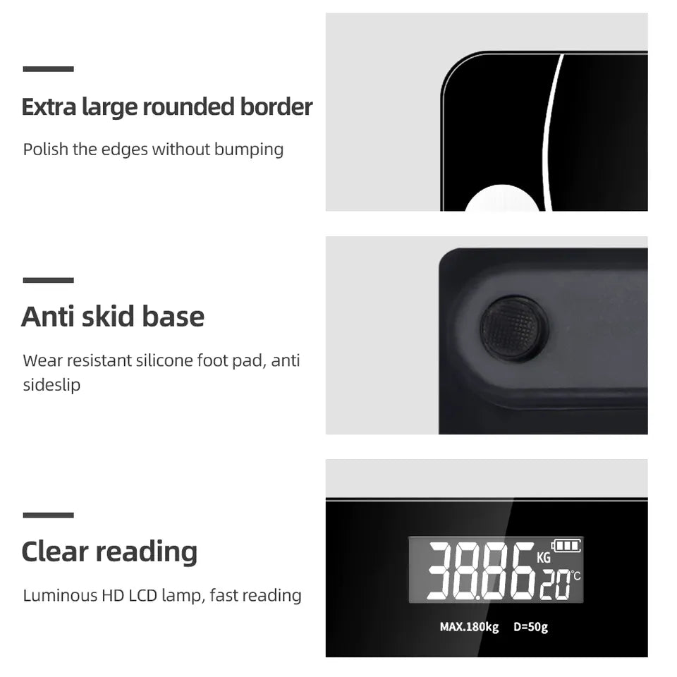 Cantar corporal cu ecran digital Iluminat, aplicatie smart, compatibil android/iOS, conectare bluetooth, termometru, 180 Kg Max