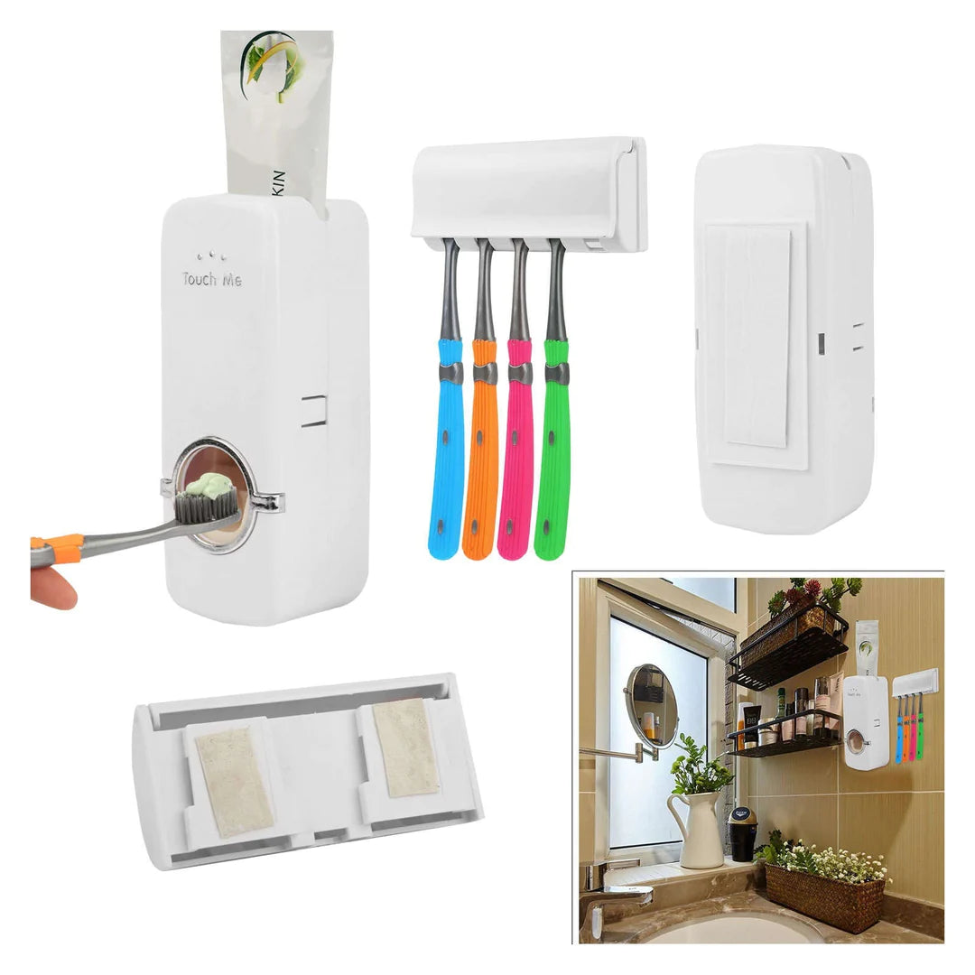 Dozator pastă de dinți avansat cu suport pentru 5 periuțe și capac