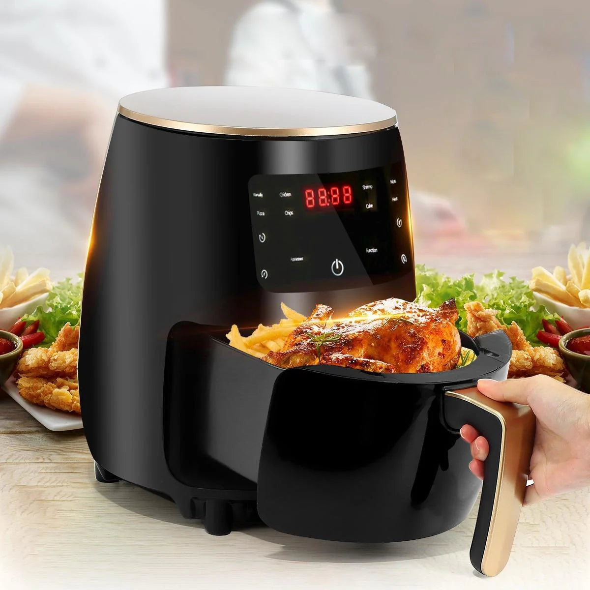 Friteuza cu aer cald, S-18 Air Fryer, 2400W, capacitate 6L si afisaj digital, LCD Touch control
