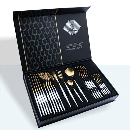 Set Tacâmuri 24 Piese Stil Portughez din Oțel Inoxidabil – Eleganță și Rafinament la Masă