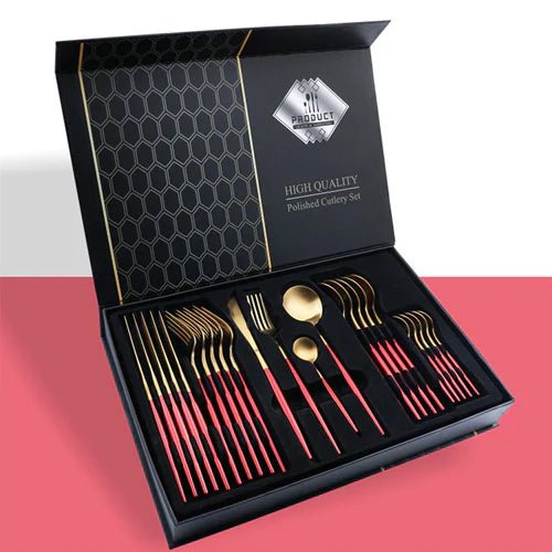 Set Tacâmuri 24 Piese Stil Portughez din Oțel Inoxidabil – Eleganță și Rafinament la Masă