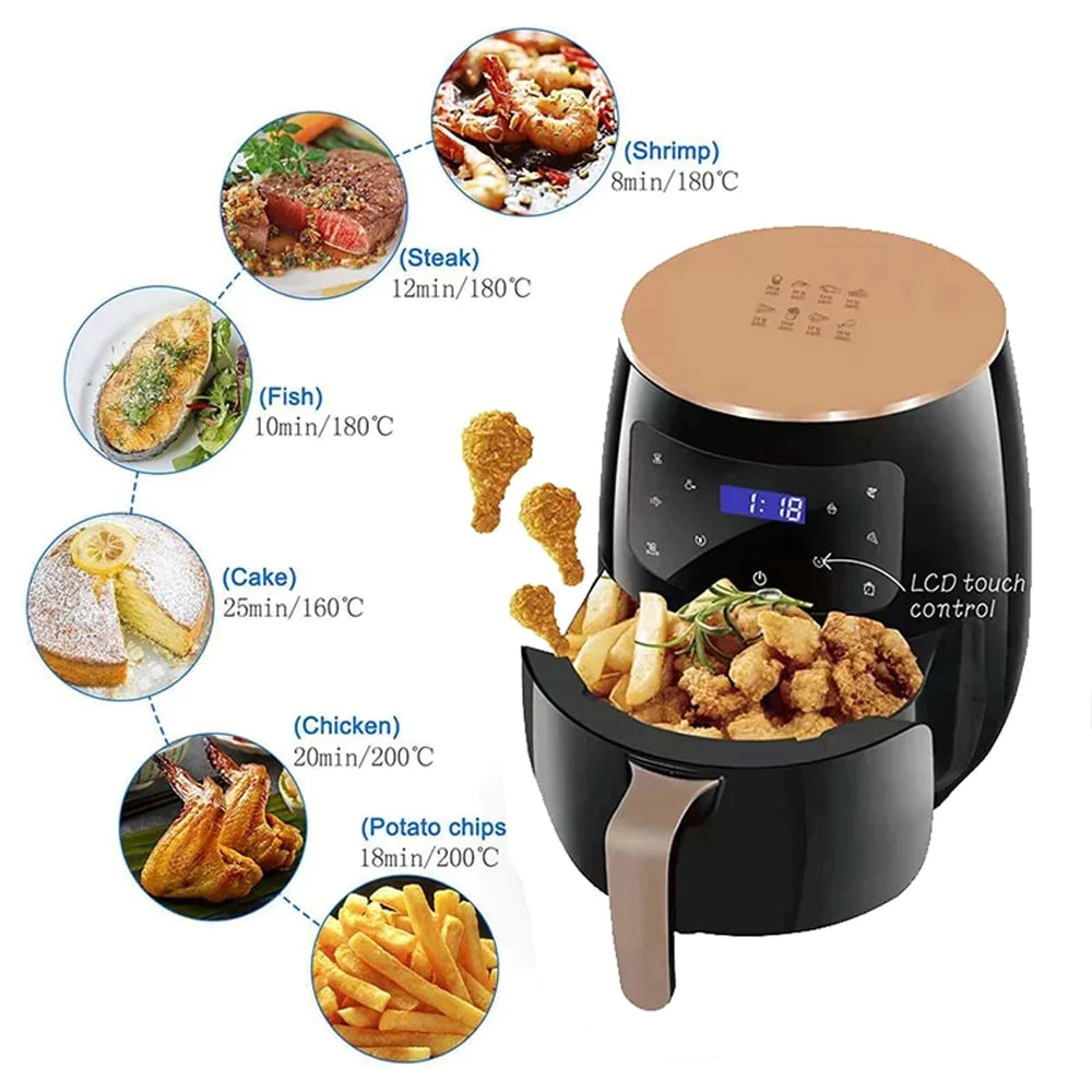 Friteuza cu aer cald, S-18 Air Fryer, 2400W, capacitate 6L si afisaj digital, LCD Touch control
