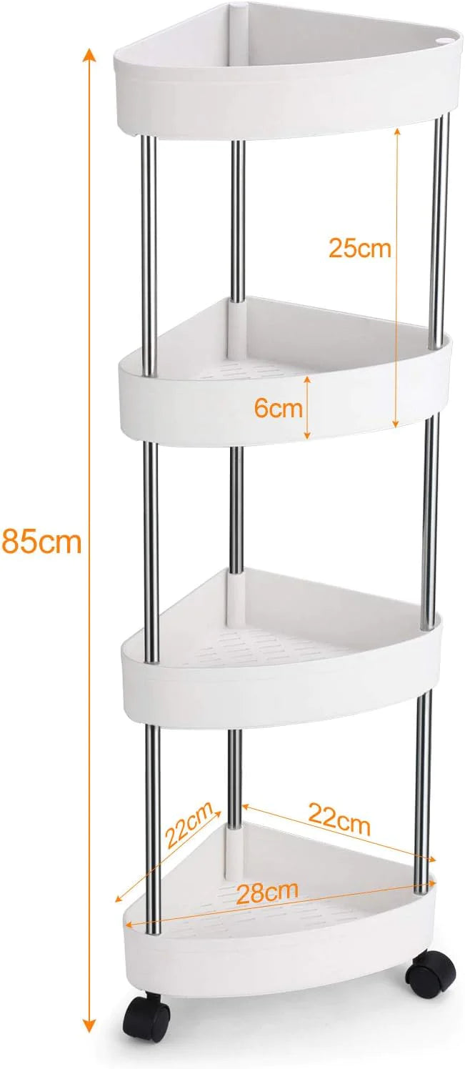 Etajeră cu 4 rafturi pentru colț – multifuncțională, reglabilă pe înălțime, design aerisit