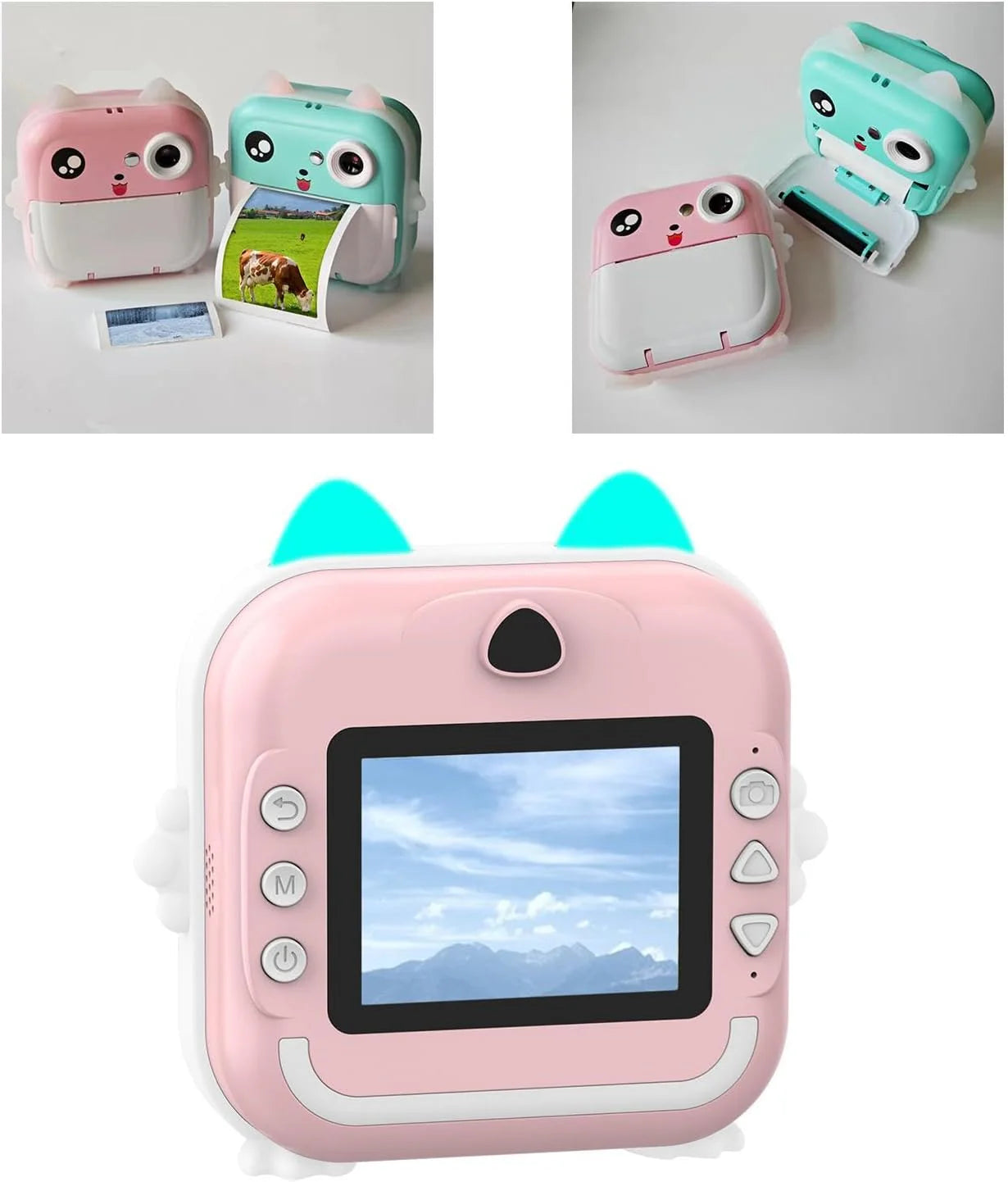 Aparat foto digital cu imprimare termică pentru copii, focalizare automată, display color de 2,4 inch 1080P Full HD