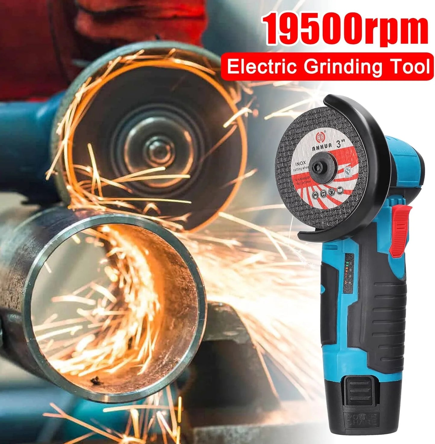 Mini Polizor / Flex Electric cu 2 Acumulatori Li-ion, Portabil, 12V