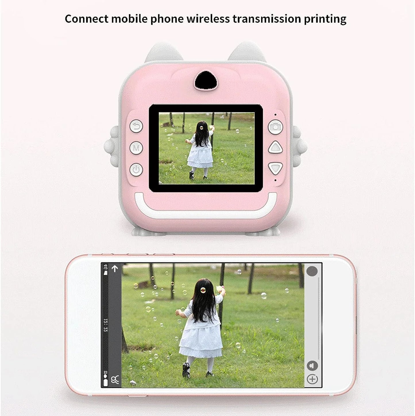 Aparat foto digital cu imprimare termică pentru copii, focalizare automată, display color de 2,4 inch 1080P Full HD