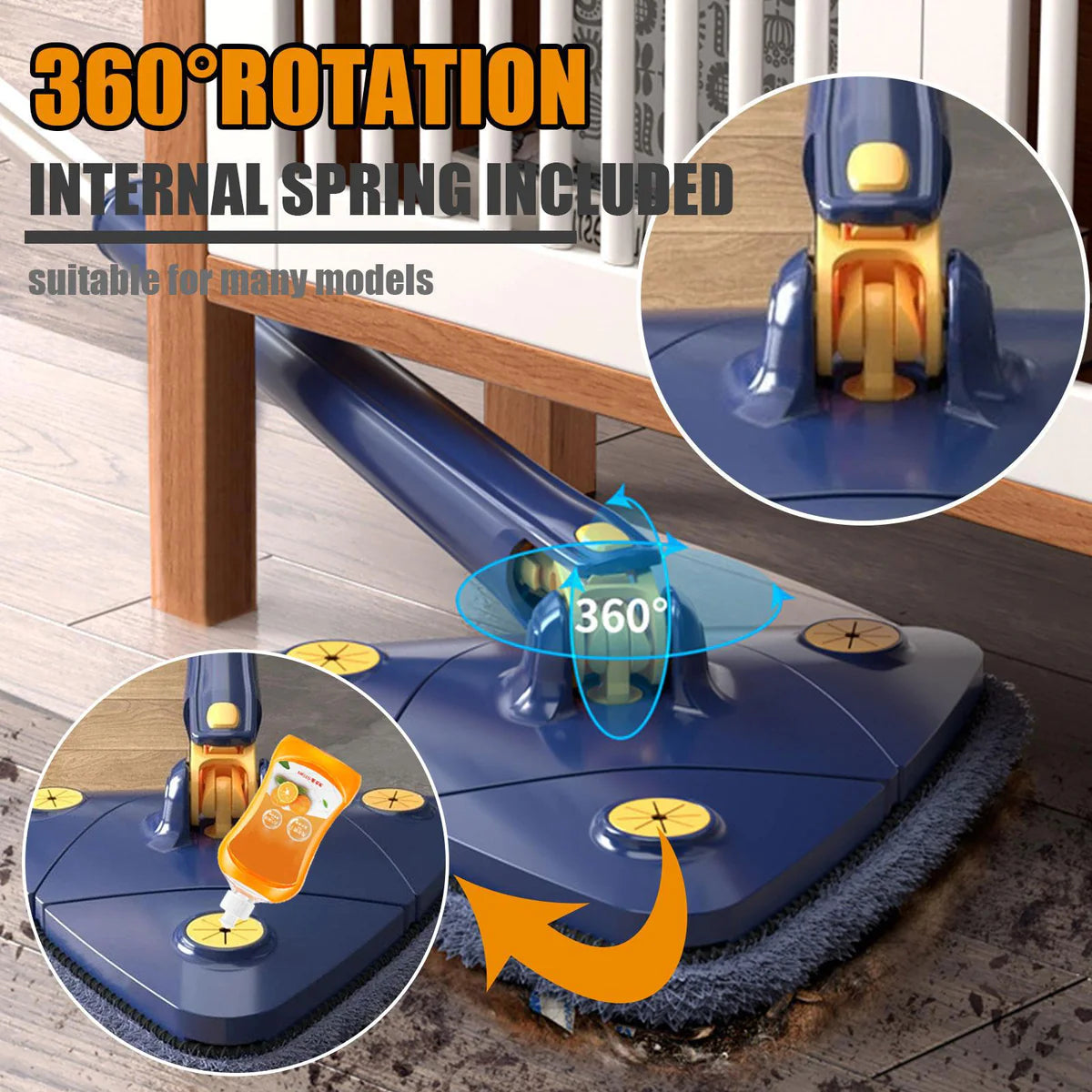 Mop cu cap triunghiular, reglabil, rotire 360 grade, rezerva inclusa