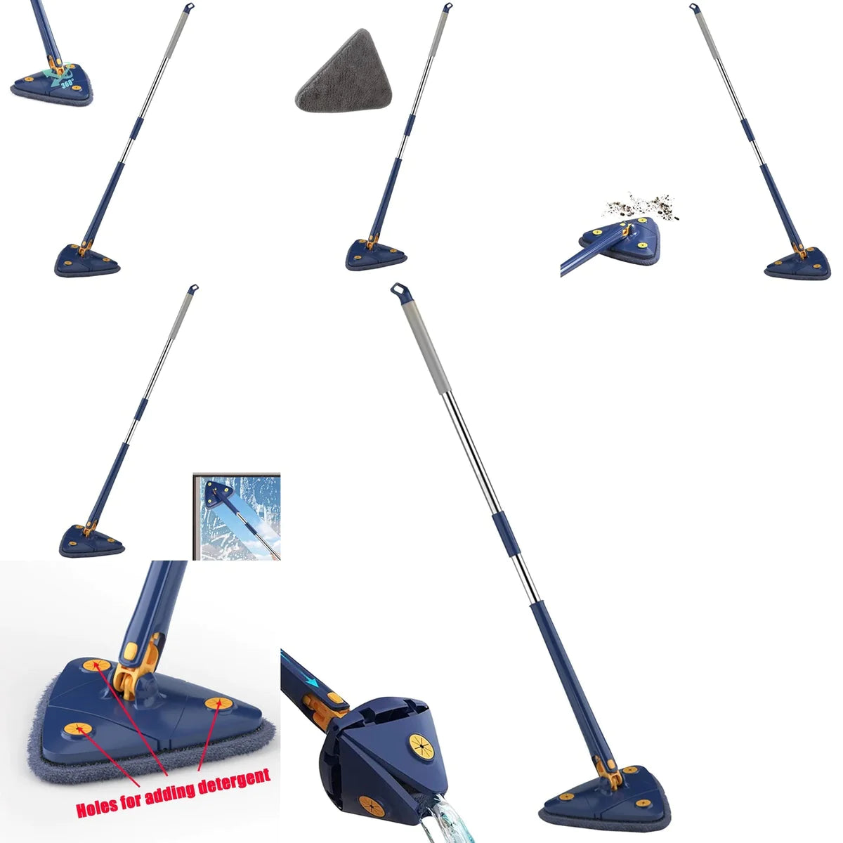Mop cu cap triunghiular, reglabil, rotire 360 grade, rezerva inclusa
