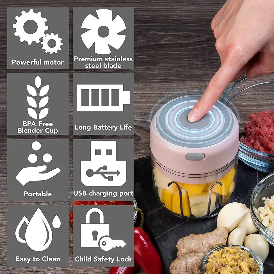 Tocator Electric Portabil pentru Usturoi, Nuci, Carne, Legume
