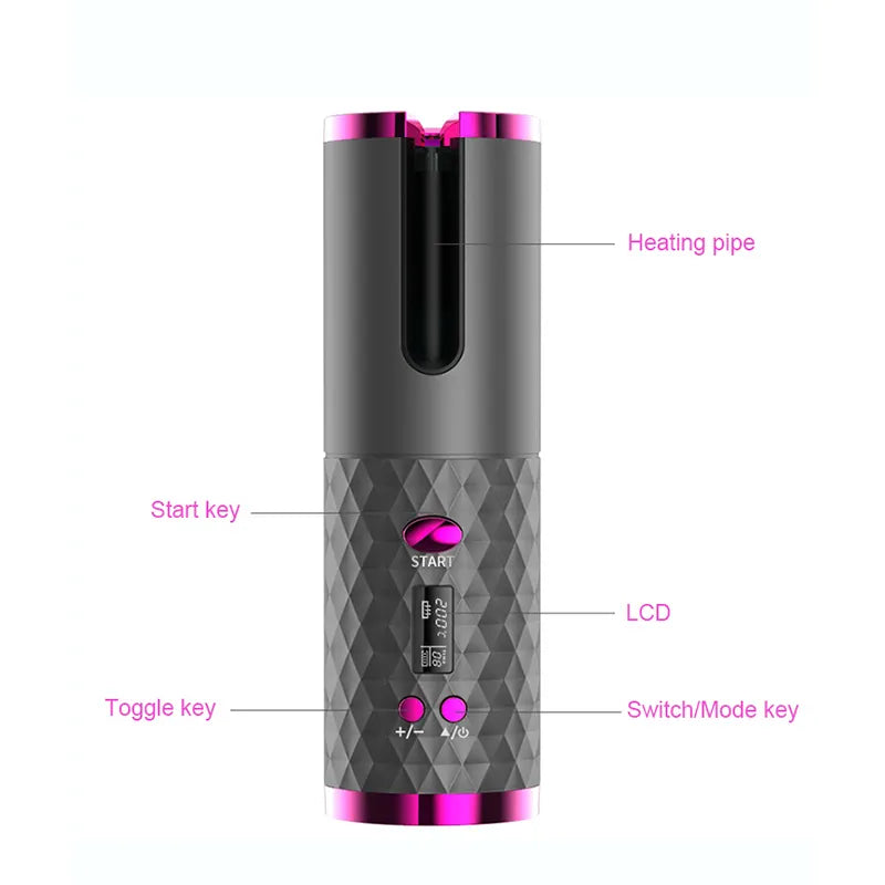 Ondulator ceramic de păr, fără fir cu acumulator 2500mAh