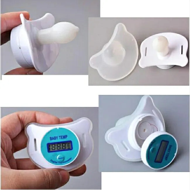 Suzeta cu Termometru EDAR, Capac Protectie, Baterie, Buton ON/OFF, Acuratete 0,1 Grade Celsius, Display LCD, Albastru/Alb