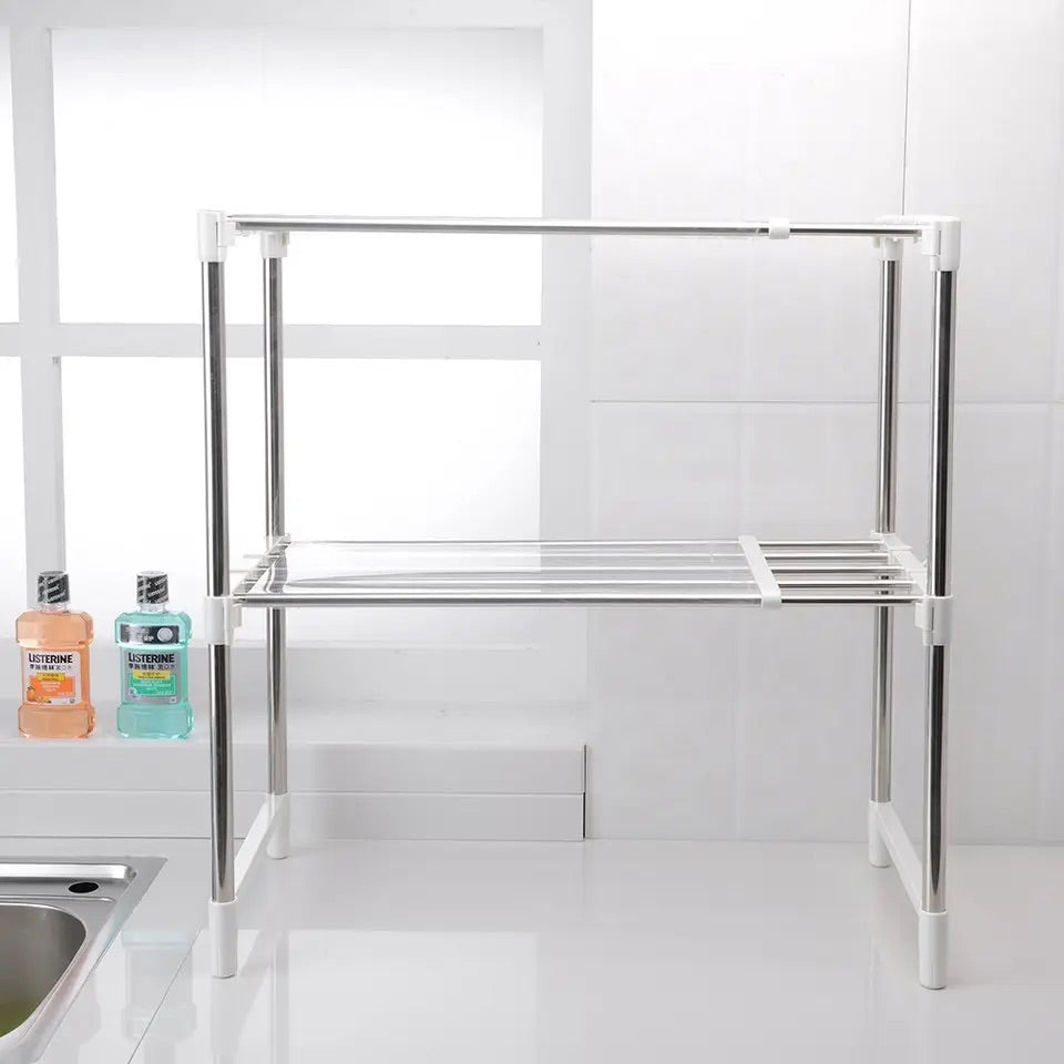 Raft extensibil tip etajeră pentru cuptorul de microunde – organizator blat bucătărie, birou, baie