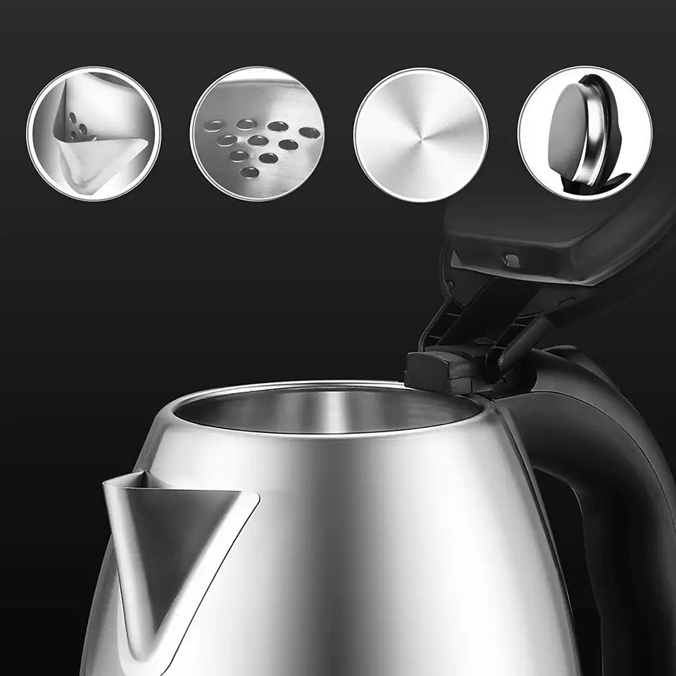 Cana Fierbător Inox, 1500W, 2L, cu declanșare automată, Inox/Negru