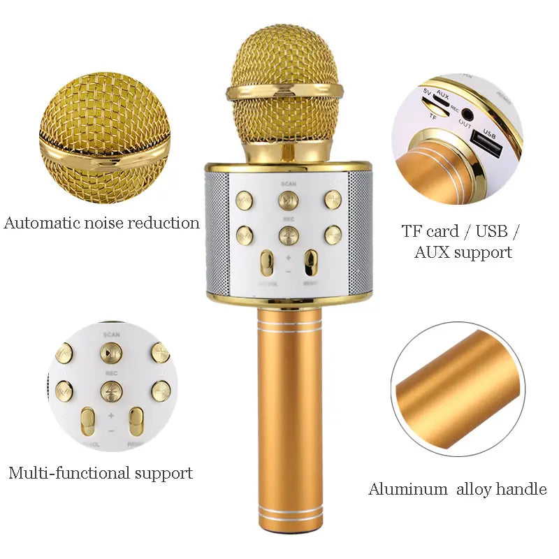 Microfon karaoke fara fir, acumulator incorporat, compatibil iOS, Android, PC și tablete