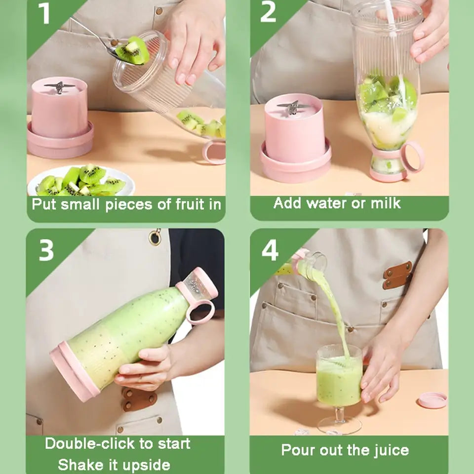 Mini blender portabil Smoothie & Shake – Încărcare USB, 6 lame inox, 420 ml