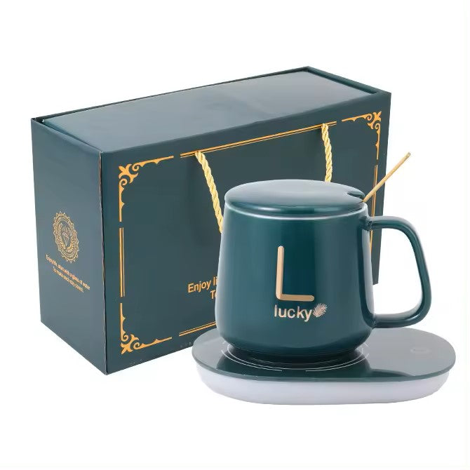 Cana ceramică cu încălzitor și linguriță – Temperatura constantă 55°C, 220V, 400 ml