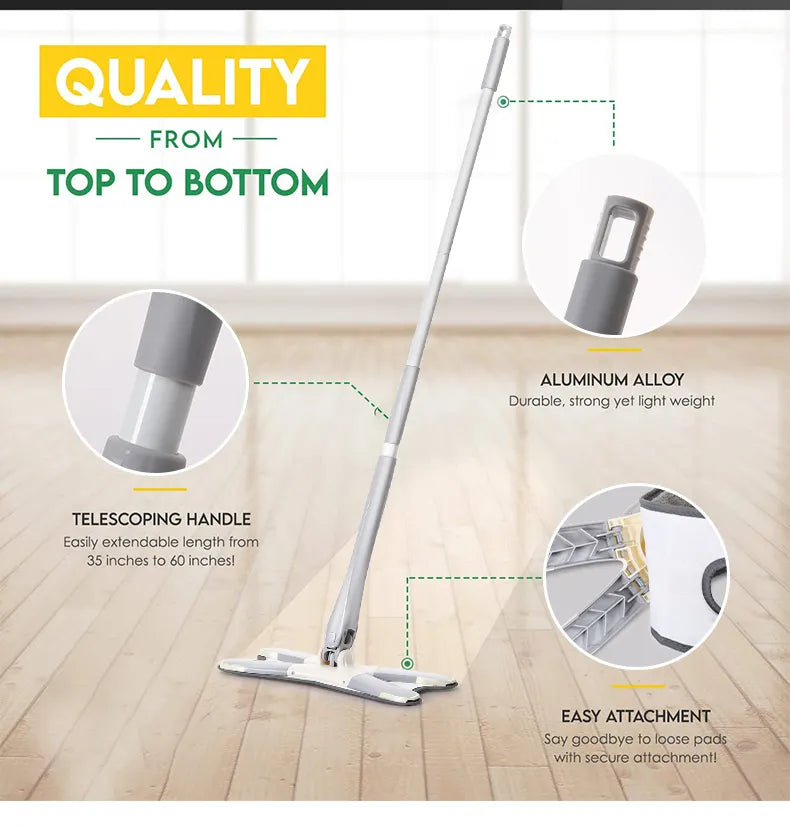 Mop cu burete din fibre și stoarcere tip X, cap rotativ 360°, braț extensibil