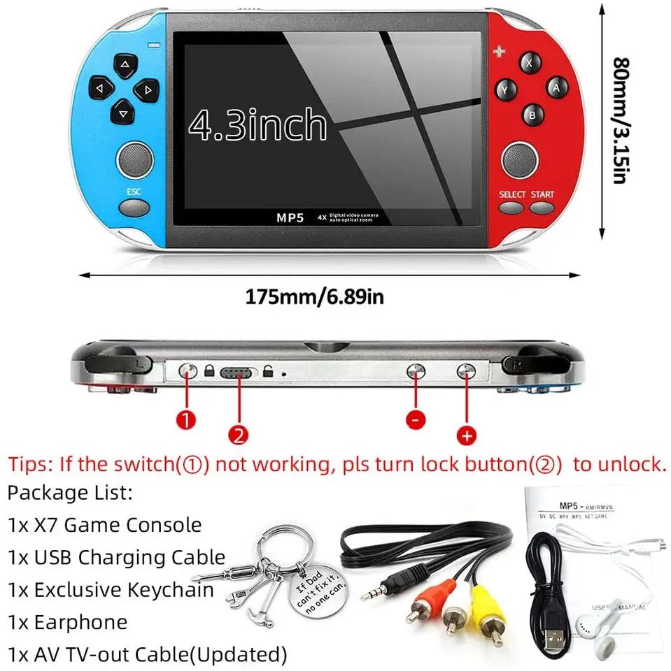 Consola jocuri portabila X7, display 4.3 inch, TV-Out, 10000 jocuri