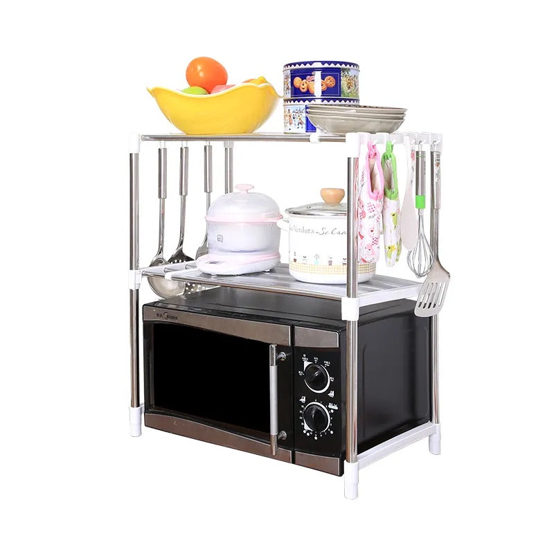 Raft extensibil tip etajeră pentru cuptorul de microunde – organizator blat bucătărie, birou, baie