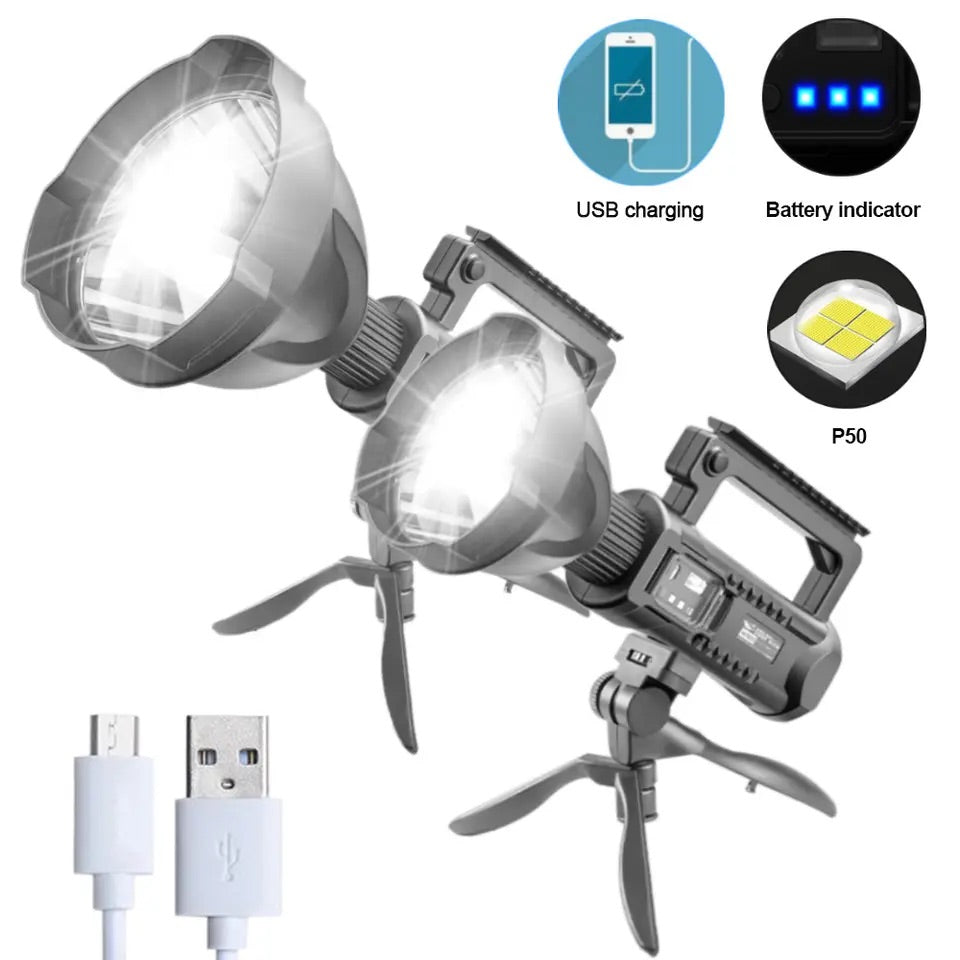 Lanterna LED, reincarcabila, functie Powerbank, 4 moduri iluminare, trepied inclus