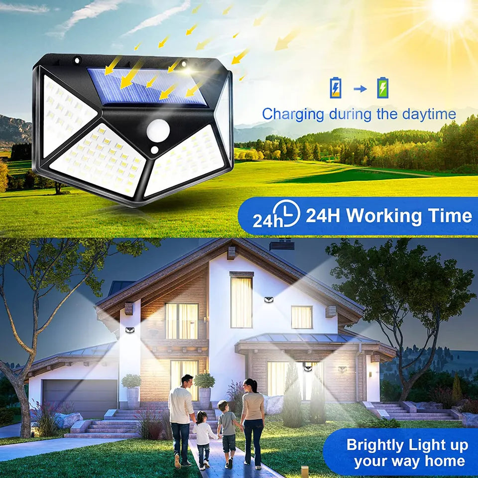 Set 10 x Lampa 100 LED cu panou solar, senzor de miscare