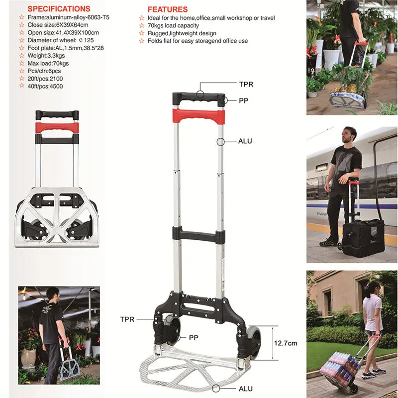 Carucior multifunctional pliabil cu platforma si roti max 70kg, extensibil, sistem antialunecare, 100cm