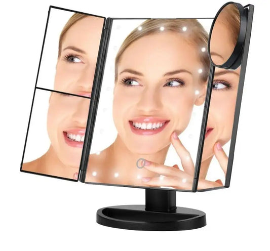 Oglindă cosmetică LED extensibilă – mărire 2x și 3x, control tactil, rotație 180°