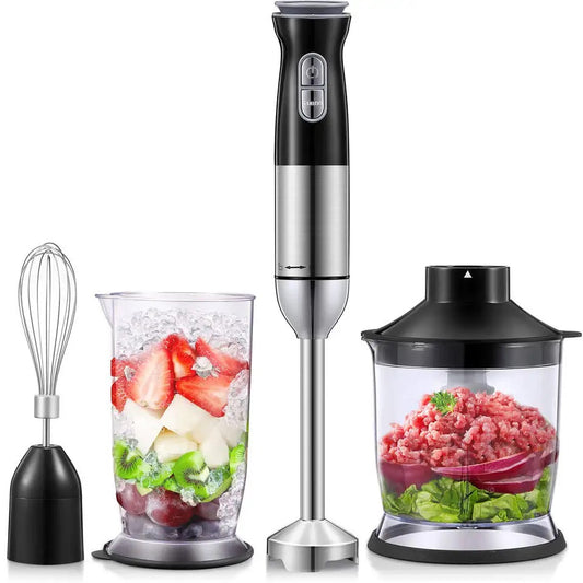 Set Blender de Mână 4în1 Multifuncțional Roșu/Negru – Putere 600W, Capacitate 500 ml