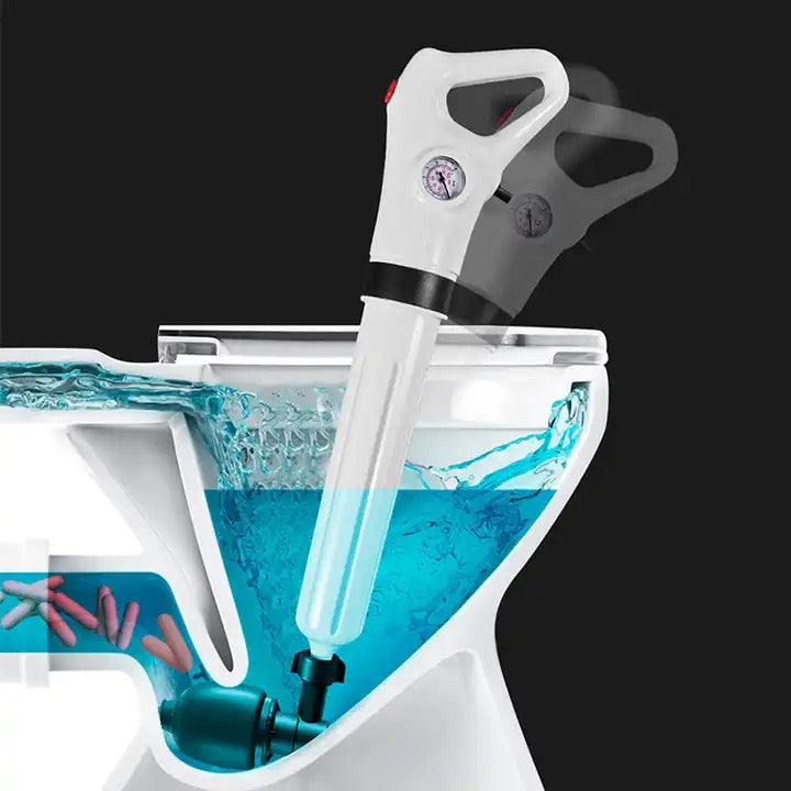 Pompa cu aer comprimat pentru desfundat țevi – chiuvetă, cadă, duș, WC – cu 4 accesorii, culoare albă